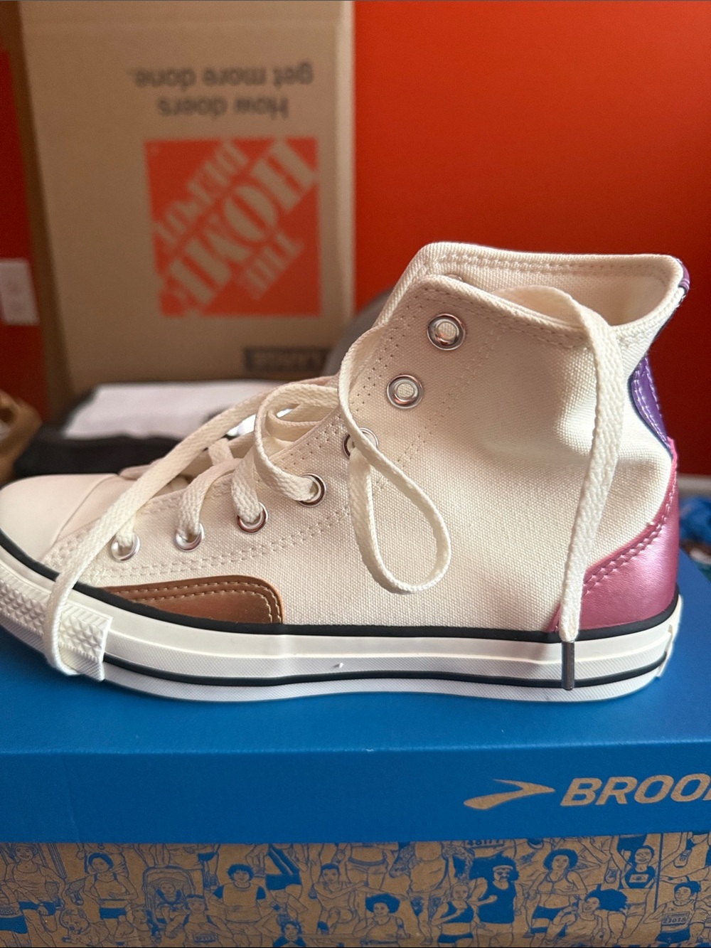 Converse High Top Sneakers Cream with Brown and Pink Accents